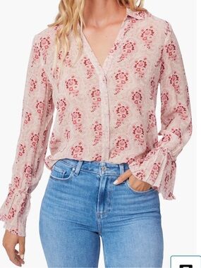 PAIGE Pink Floral V-Neck Button Front Blouse